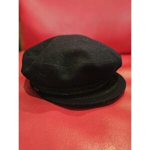 Grobe Hat Cap Fitted Mens Small Black Wool Blend Newsboy Fisherman Embroidered‎
